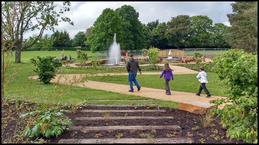 The Garden represents the Children's journey to the UK by train and over water.
